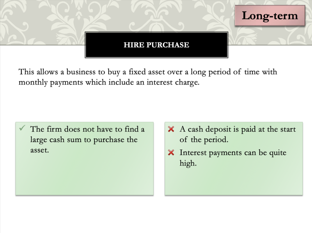 Sources of Finance Presentation Notes